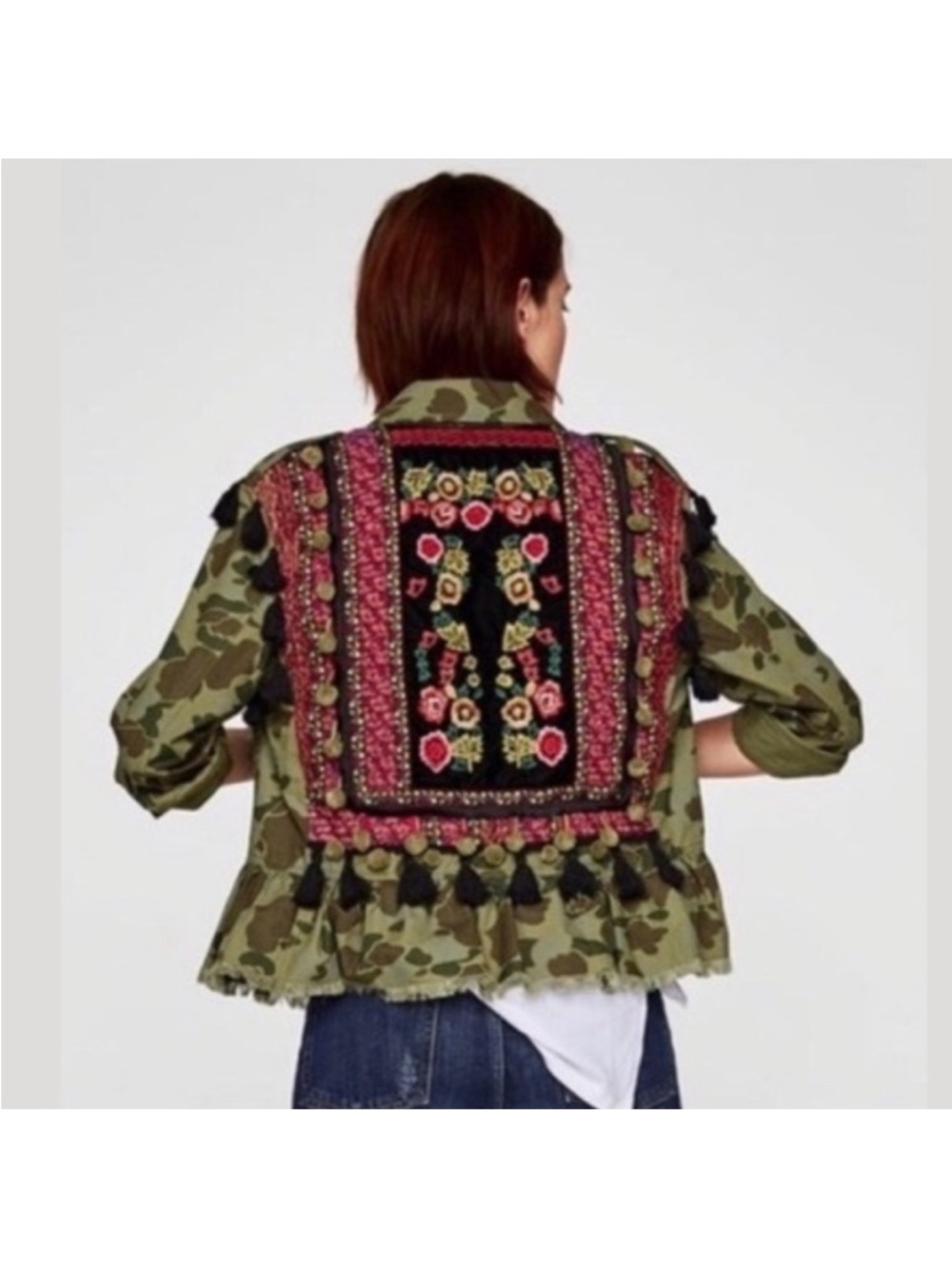 Coffee Shop Camo Floral Embroidered Tassel Jacket - Picture 2 of 11